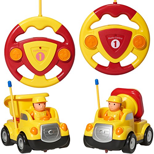 Pack of 2 Construction Cartoon R/C Toys Cement Truck and Dump Truck Radio Control Toys for Kid