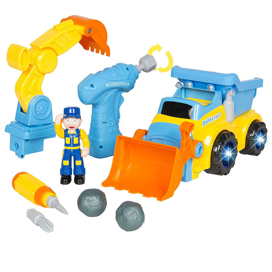 Kids Toy Electronic Construction Bulldozer Excavator Truck w/ Tools, Lights, and Music -Multicolor