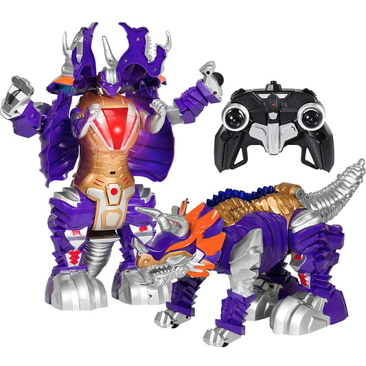 Kids Transformer Remote Control Robot Dinosaur Car w/USB Charger, Lights, and Sounds -Purple/Gold